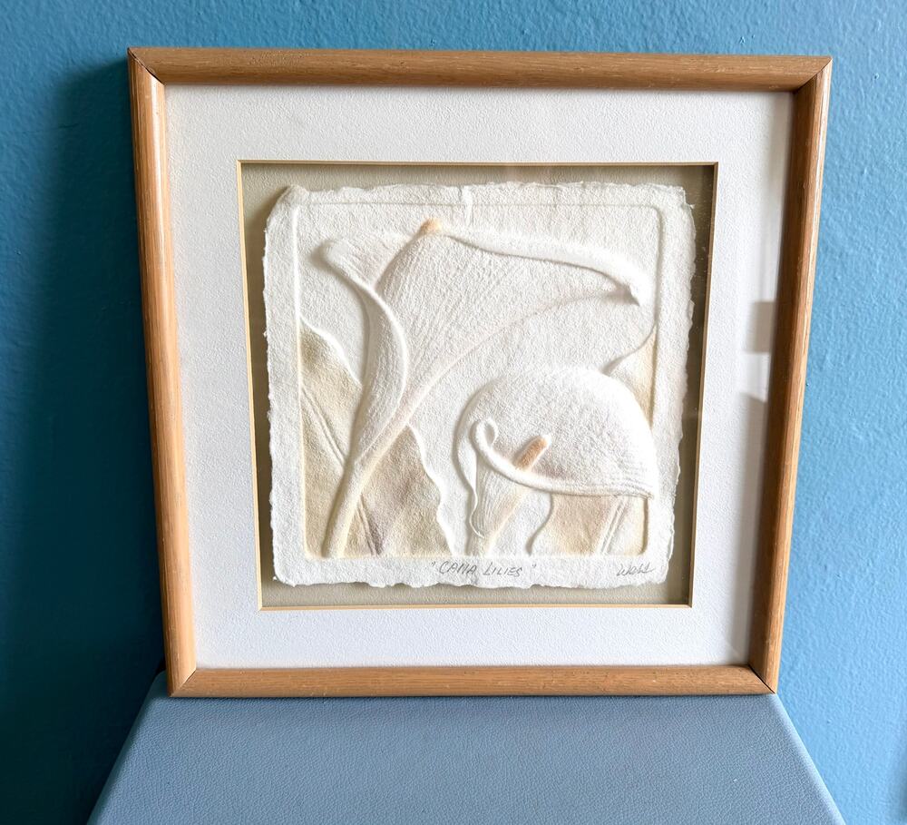 Vintage 1980s Hand Cast Paper Art Canna Lilies Wess Smith 3D Botanical Sculpture